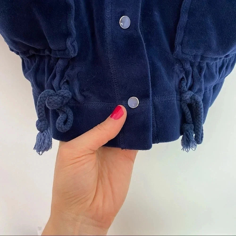 Vintage 90s Velour Grandma Cardigan Size Small Navy Blue Retro Velvet Shirt Top